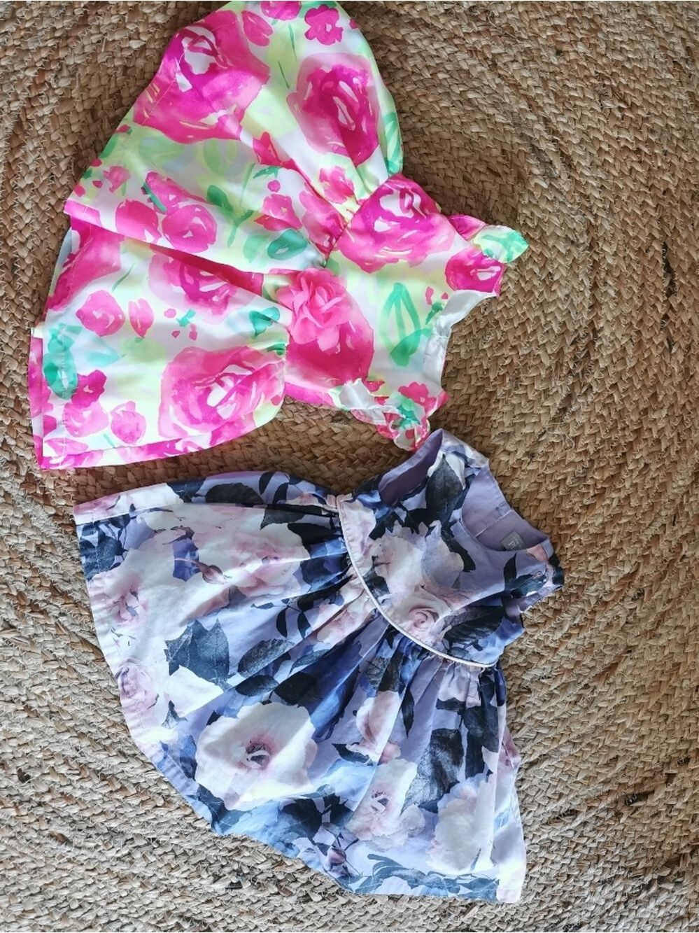 Pair of Floral Baby Girl Dresses Sleeveless Cottagecore /Crinolines  6-9months